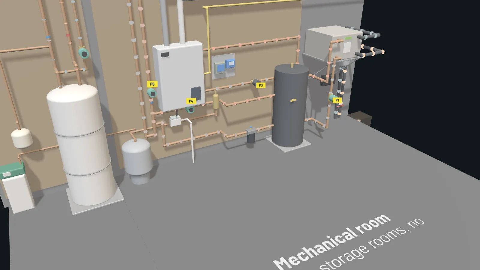Interactive 3D model of the Belterra geothermal retrofit mechanical room