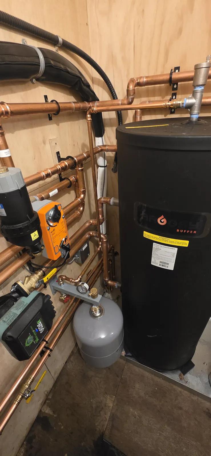 After: close-up of the buffer tank, pump and controls